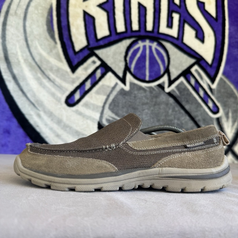 Size 10.5 - Skechers‎ Mens Gray Suede Canvas Slip-On Comfort Loafer 64365EWW